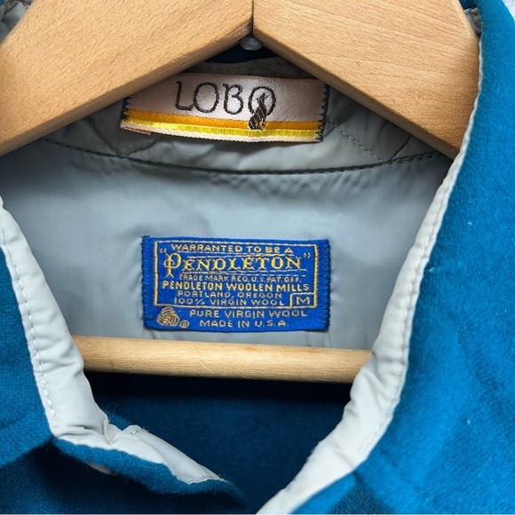 Vintage Pendleton Lobo Long Sleeve Shirt Blue Medium Elbow Patch Pure Wool - Picture 5 of 12